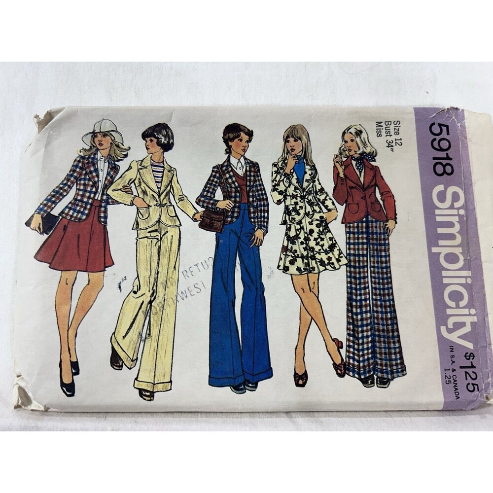 Vintage 1973 Simplicity 5918 Jacket Skirt Pants Sewing Pattern CUT OOP